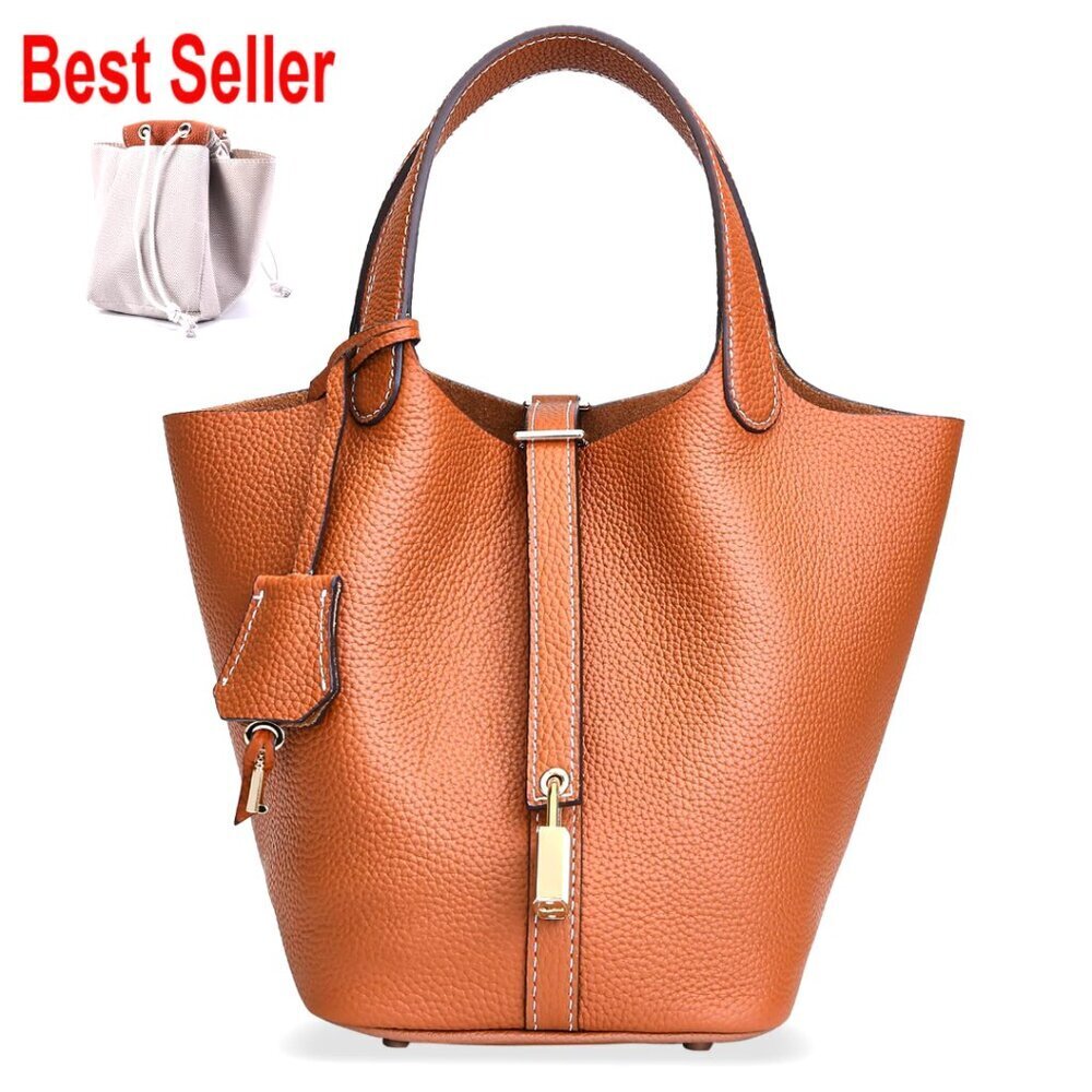 Genuine Leather Bucket Bag Tote Purse Top-Handle Crossbody Satchel